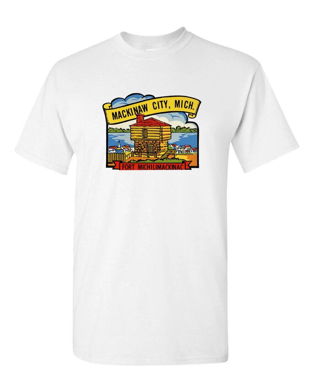 T Shirt Vtg Travel Art 100% Cotton Tourist State Retro Fort Michilimackinac MI M