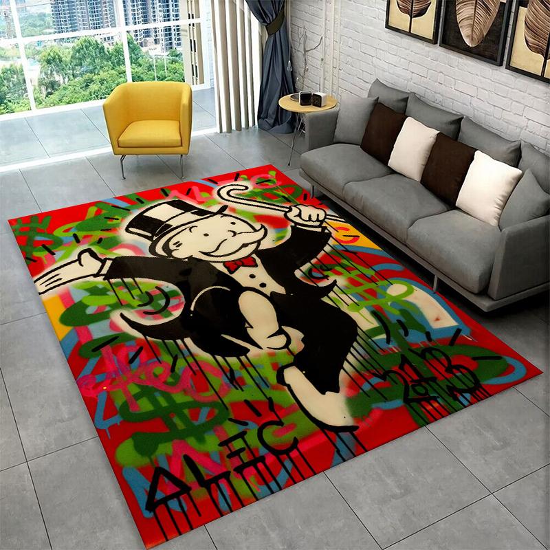 Monopoly Dollar Rich Game Cartoon Carpet Rug for Bedroom Living Room Sofa Playroom Doormat Home Decor,Kid Play Area Rug Non-slip