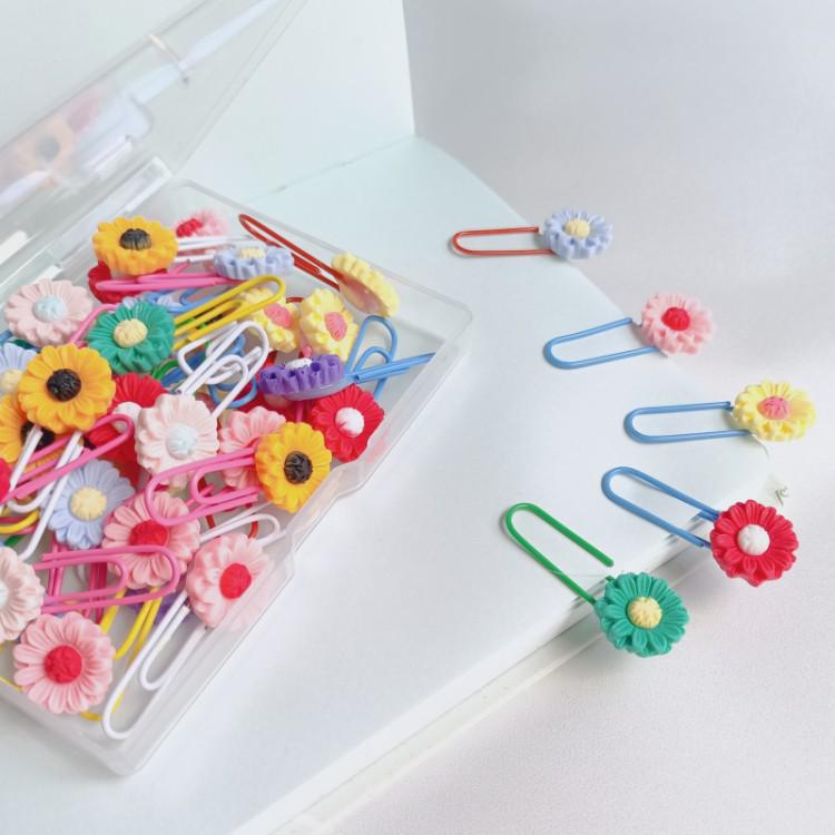 Металлический набор закладок-скрепок в форме подсолнуха из смолы 20 Sunflower Paperclips Box 4