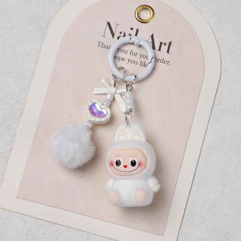 Doll Flocking Rabbit Student Lanyard Keychain Cute Bag Pendant Cute