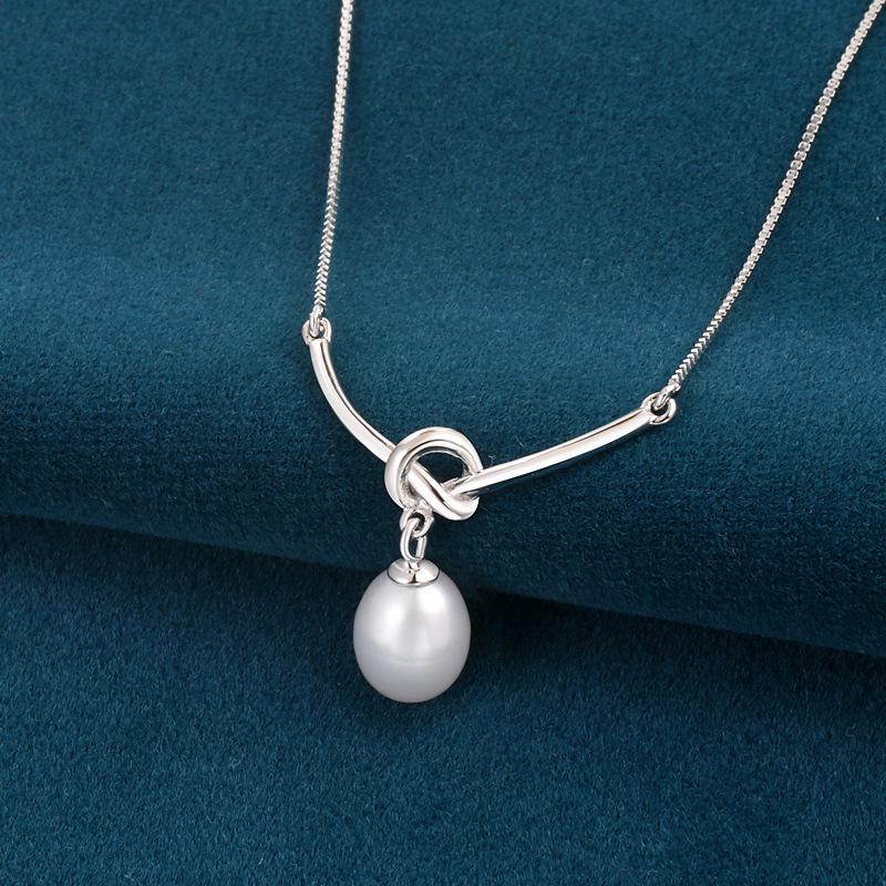 S925 Sterling Silver Rope Knot Freshwater Pearl Necklace – Elegant Clavicle Chain for Women, Perfect Gift for Girlfriend