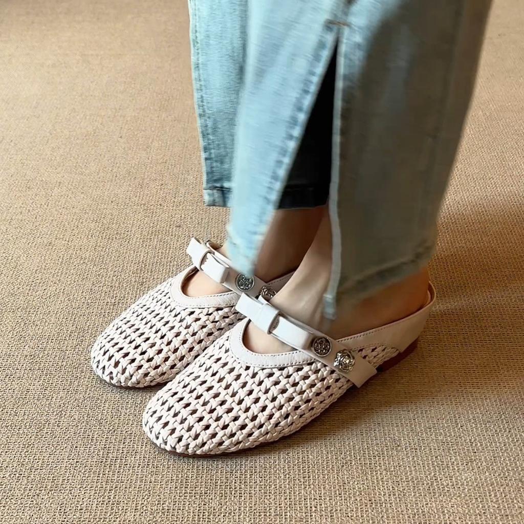 Lederversion! Baotou coole Hausschuhe Damen Sommerbekleidung vielseitige faule Ein-Pedal-Pendel-Einzelschuhe erhöhen die Höhe um die Hälfte