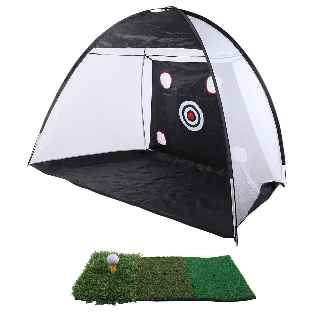 Swing Net with Practice Mat Polyester Hitting Aid Net with Balls for Backyard Indoor Outdoor Driving Chipping Training