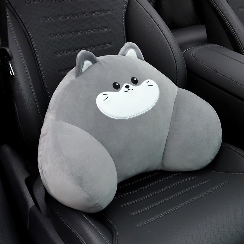 1 Set Auto Interior Decoration Car Headrest Neck Pillows Cute Cartoon Plush Waist Pillow Back Cushion Diy Accessories