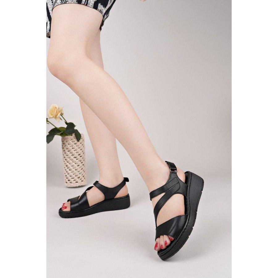 Damen-Freizeitsandalen aus echtem Leder mit dicken Sohlen