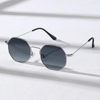 1Pc Men Classic Metal Geometric Frame Silver Fashion Glasses For Outdoor Cycling Fishing Daily Accessories