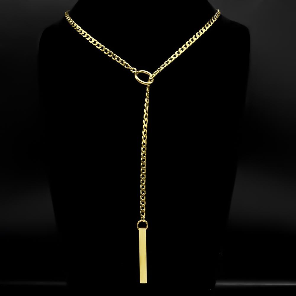 Lariat Stick Pendant Necklace for Women Stainless Steel Gold Color Simple O-Ring Sweater Choker Chian Y-Necklace Jewelry Gifts