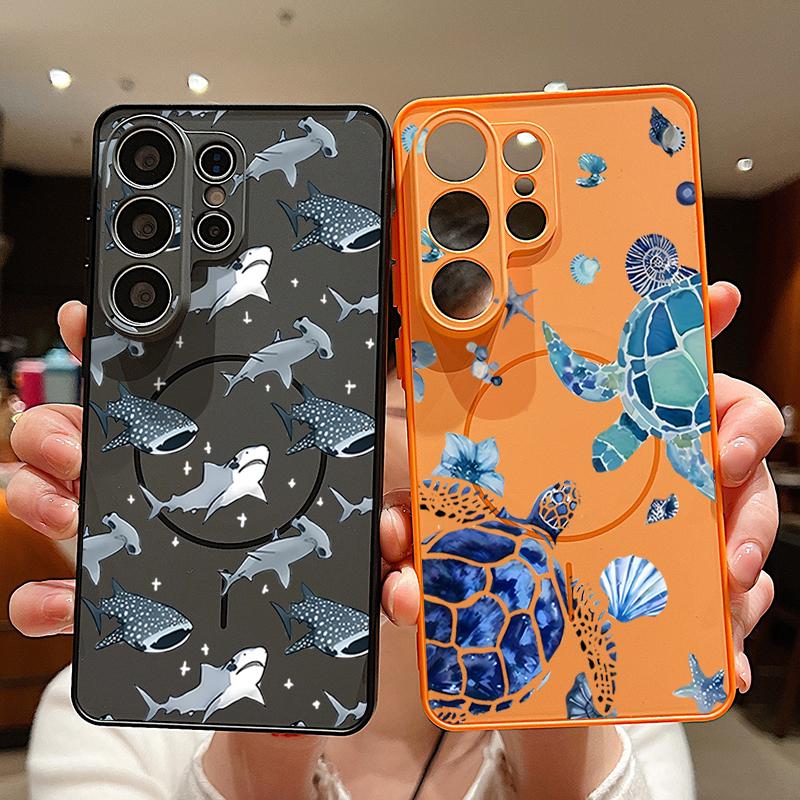 Magnetic For Magsafe Case For Samsung Galaxy S26 Ultra S25 Edge S24 Plus S23 FE S22 A17 A54 A55 A56 A57 5G Shark Whale Pattern Cover