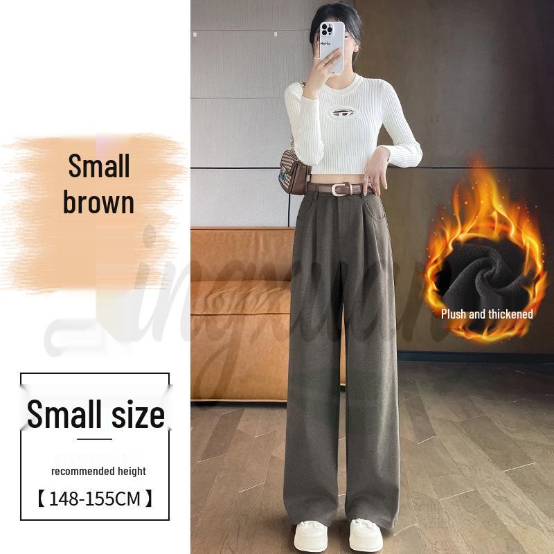 2026 Autumn/Winter Velvet High-Waisted Woolen Wide-Leg Floor-Length Pants for Women