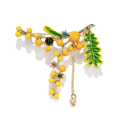 Broche de esmalte retrô mimosa feminilidade versátil planta corsage design de nicho criativo alfinete com joias