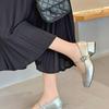 Fashion Block Heel Single Shoes Summer New Square Toe Shallow Mouth Splice One Strap Anti-slip Wear-resistant Kitten Heel Shoes