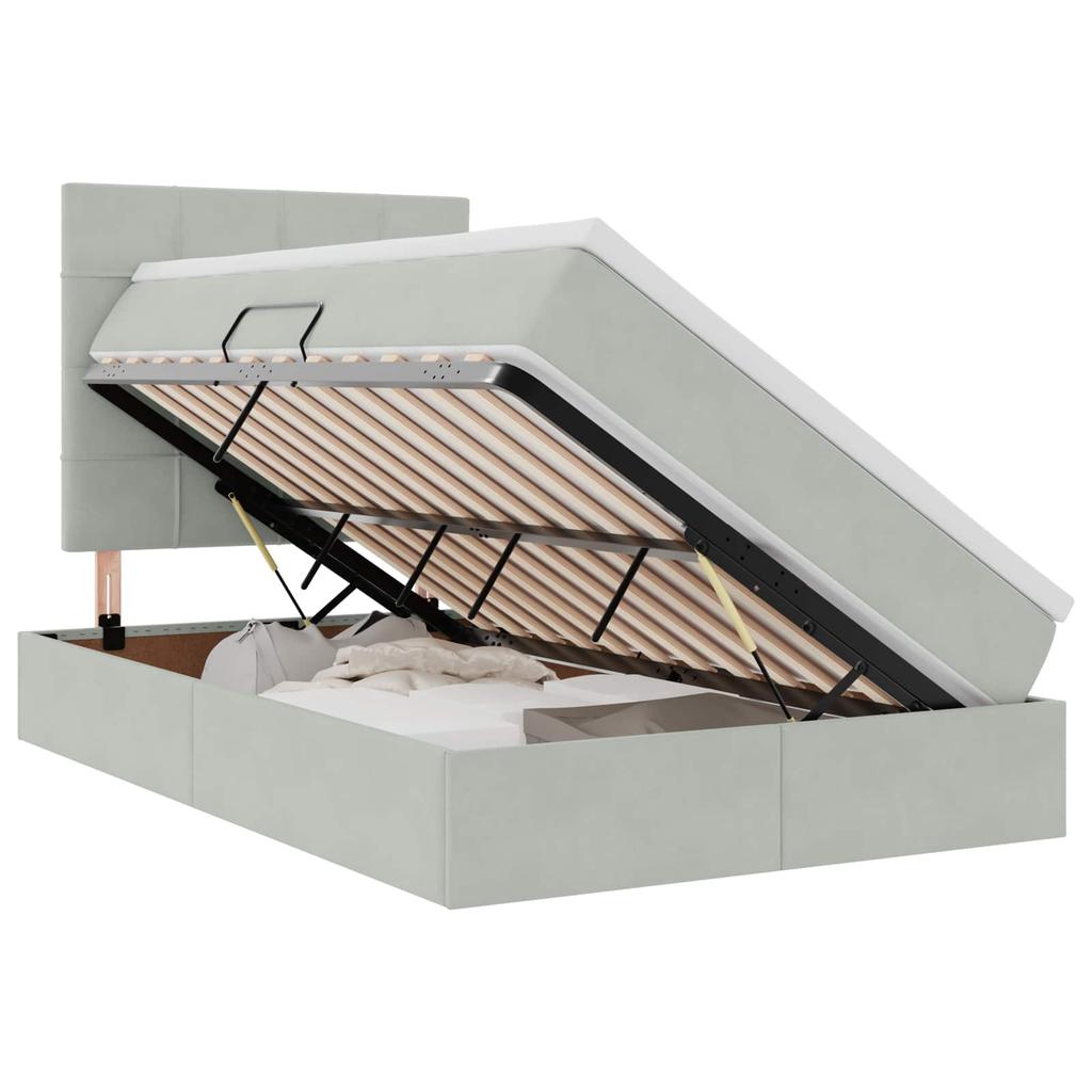 Storage Bed with Mattress Light Grey 120 x 200 cm Velvet