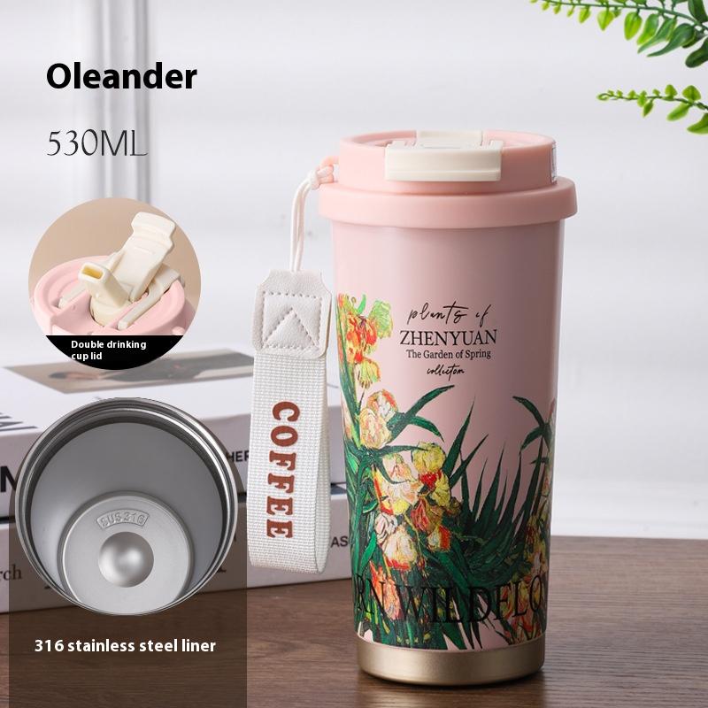 

Изолированная чашка для мужчин и женщин, эстетически значимая кофейная чашка из нержавеющей стали 316, подарочная чашка для студентов на открытом воздухе 530ml розовый