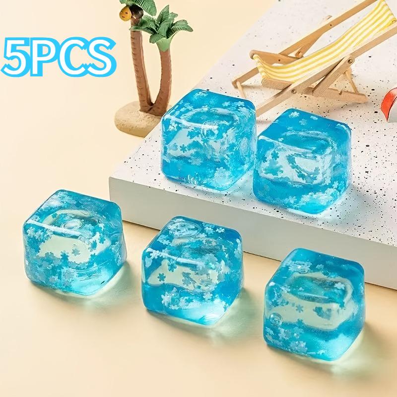 1/3/5 Stuks Blauw IJsblokje Squishy Speelgoed Zacht Knijpbaar Stressverlichtend Speelgoed Sneeuwvlok Ontwerp Transparante Kubus Fidget Speelgoed voor Angstverlichting