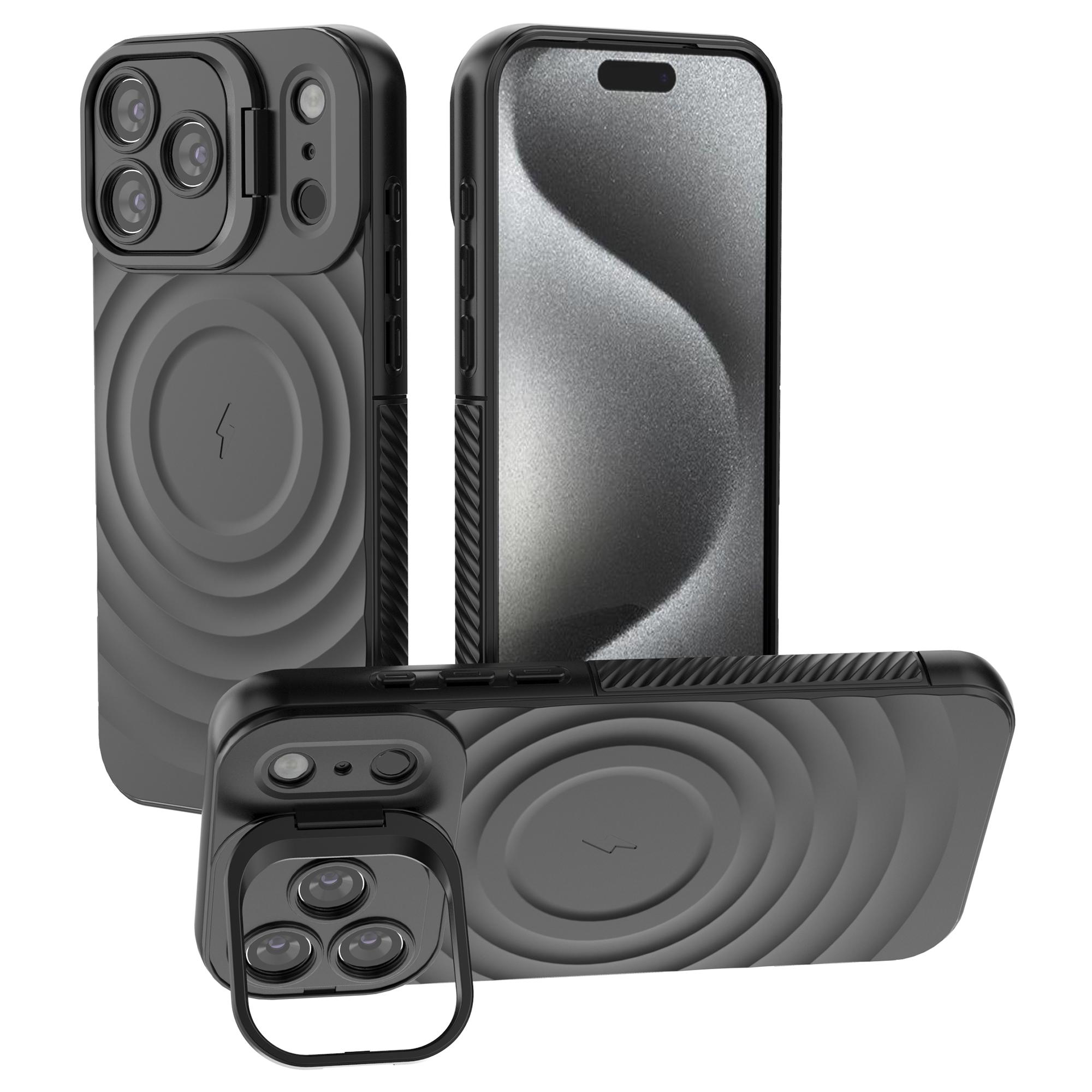 

For iPhone 17 Pro Max Case Compatible with MagSafe PC Kickstand Ripple Texture TPU Phone Cover Black