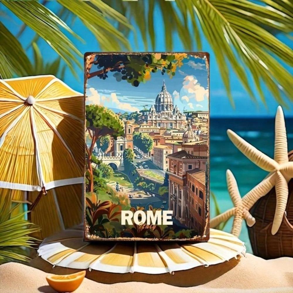 Vintage Metal Sign Rome Italy 20x30cm Wall Decor Retro Bar Cafe