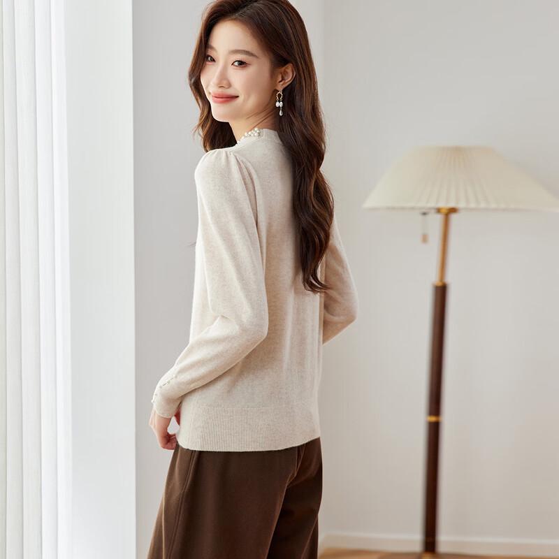 Srcr Women's Beaded 100% Wool Short Knit Sweater