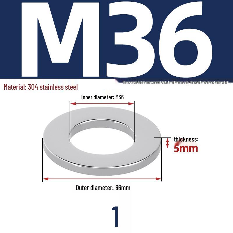 304 Stainless Steel Enlarged Flat Washer Gasket, Sizes M36-M64 (GB97 Standard)
