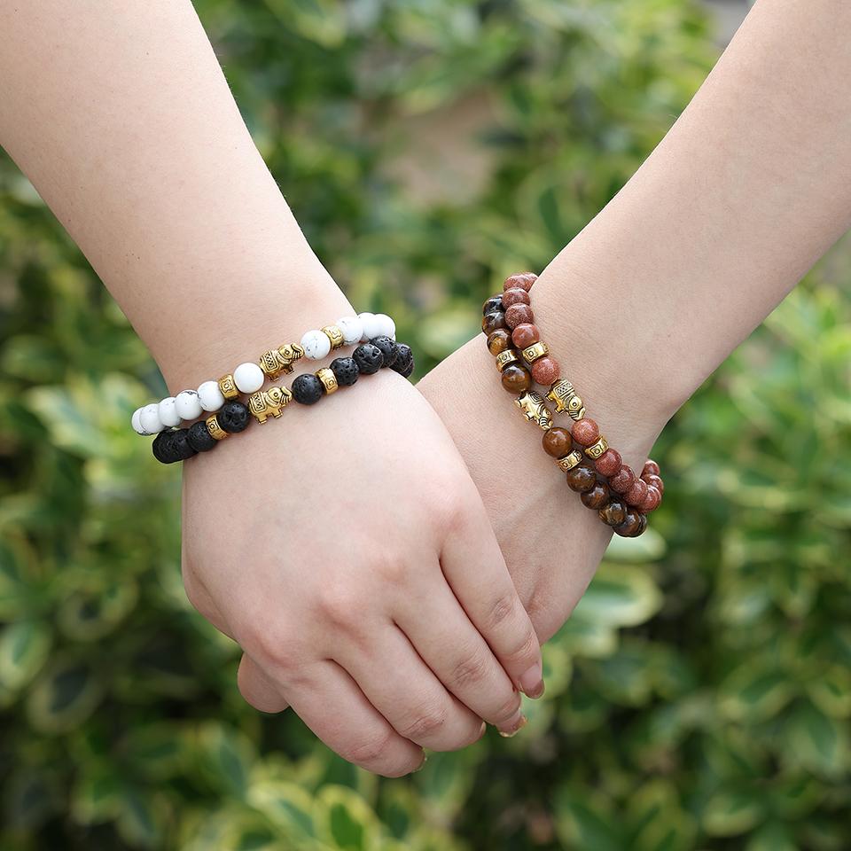 ZAKOL Natural Stone Elephant Knit Adjustable Beaded Bracelets For Men Women Metal Weave Strand Wristlet Rope Zircon Gifts Daily