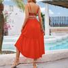 Women's Summer Stretchy Halter Pleated Patchwork Sleeveless Midi Dresses
