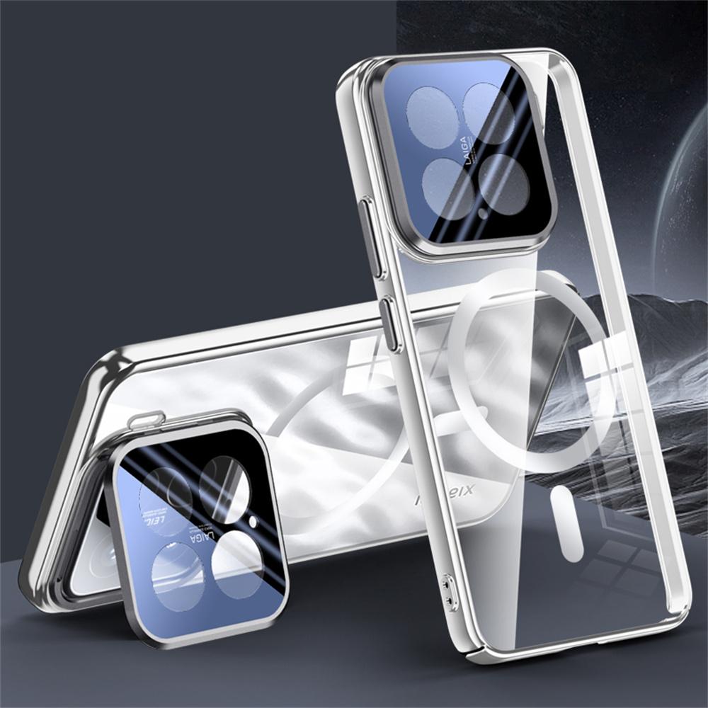 

Чехол для Xiaomi 15, совместимый с MagSafe Lens Kickstand, прозрачная задняя крышка из ПК Silver