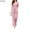 Damen Kurzarm Bluse und Hose Sommer Zweiteiler Anzugsets