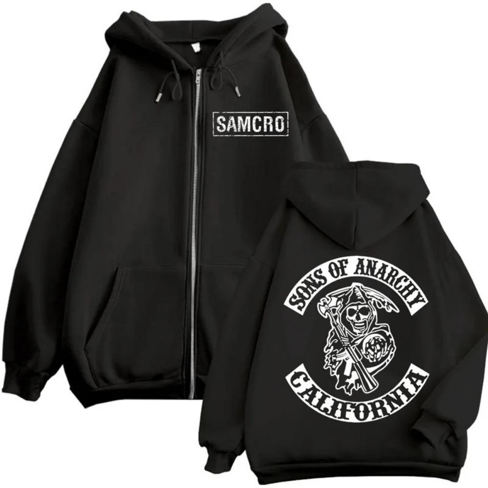 New Sons of Anarchy Double Sided Printed Hoodie Men's and Women's Gothic Retro Zipper Sports Casual Street Fashion Hoodie