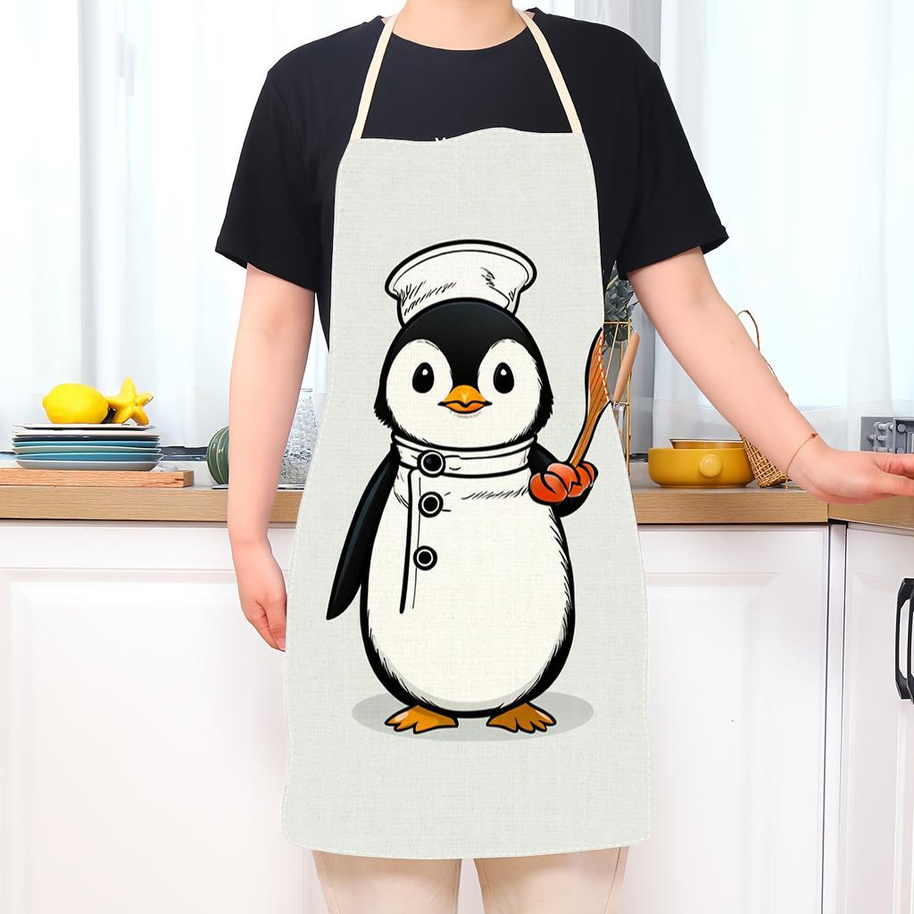 Cartoon Penguin Chef Character Apron Linen Kids Children Kitchen Baking Cooking Apron Cute Animal Design Birthday Gift Idea