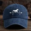 Men's and Women's Outdoor Washed Retro Peaked Cap with ECG Pony Print Fashionable Retro Baseball Cap
