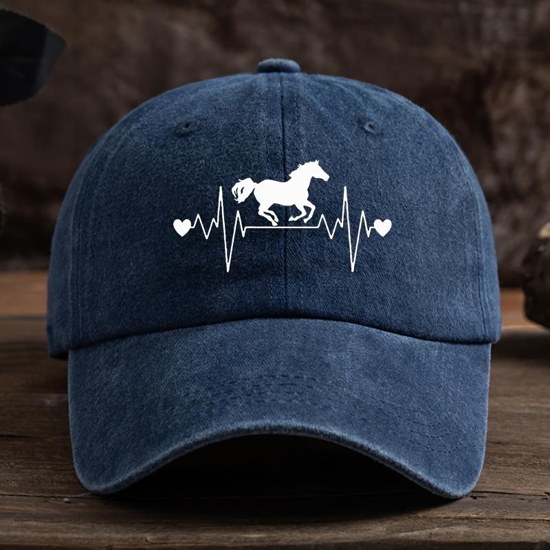 Men's and Women's Outdoor Washed Retro Peaked Cap with ECG Pony Print Fashionable Retro Baseball Cap