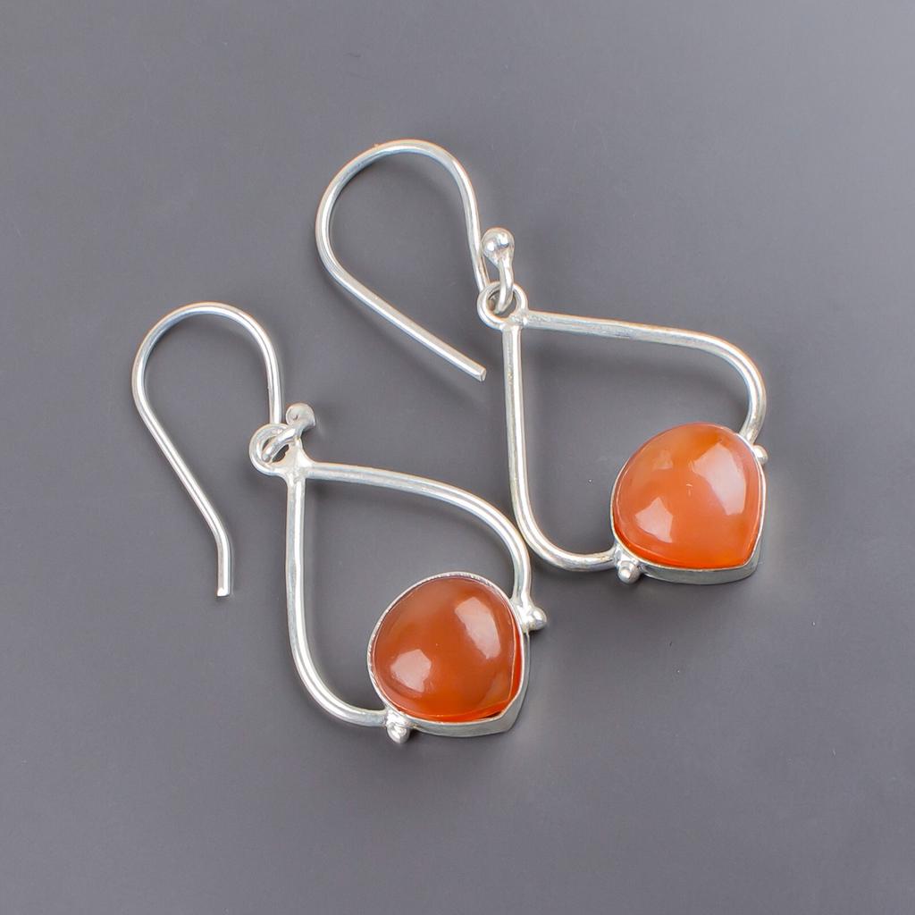 Carnelian Gemstone 925 Sterling Silver Elegant Jewelry Earrings 1.80" For Gift EE-33-27