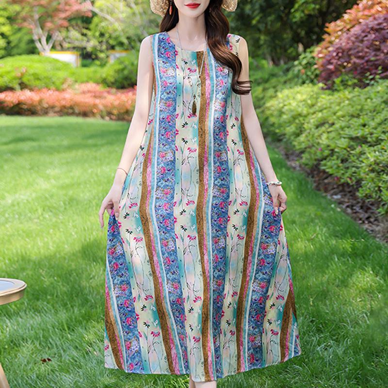Casual Summer Dresses for Women Vintage Clothes Loose Sleeveless Plus Size Elegant Long Dress With Belt