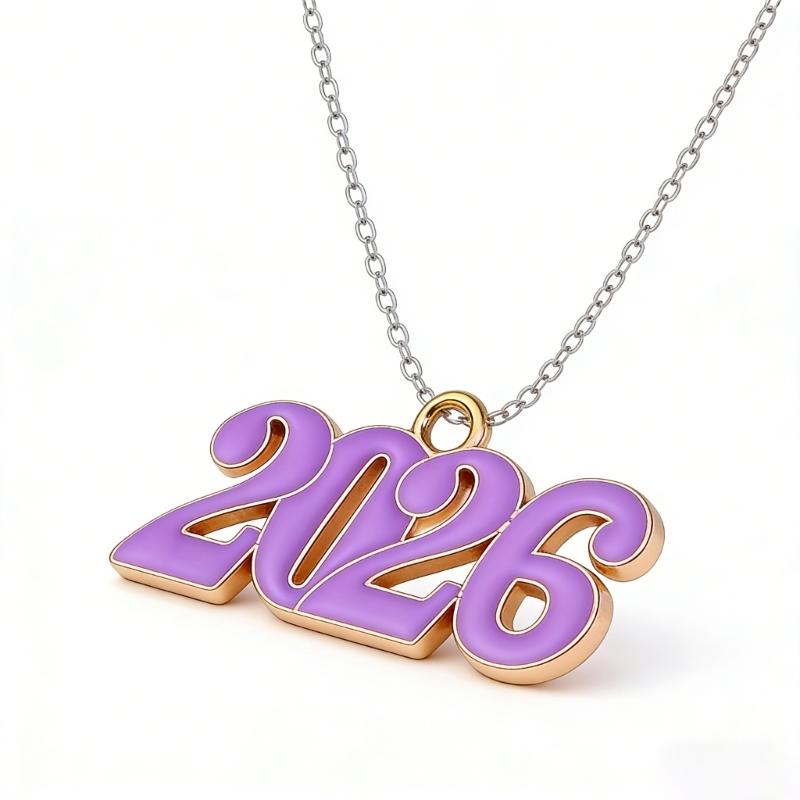 Sturdy Alloy 2026 Year Necklace Pendant Commemorating Life Event Comfort Fit For Daily Wear Elegant Accessory