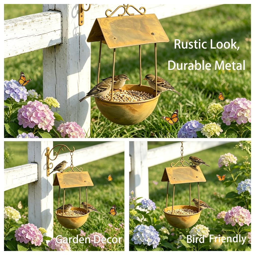 Wrought Iron Bird Feeder Rust Colored Hanging Feeder 1pc Wildlife Water and Food Supply Courtyard Home Ornament Outdoor Garden Decoration Excellent
