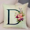 English Flower Beige Letter Print Pillow Case for Sofa Home Decor Floral A-Z Cushion Cover Soft Short Plush Pillowcase 45x45cm