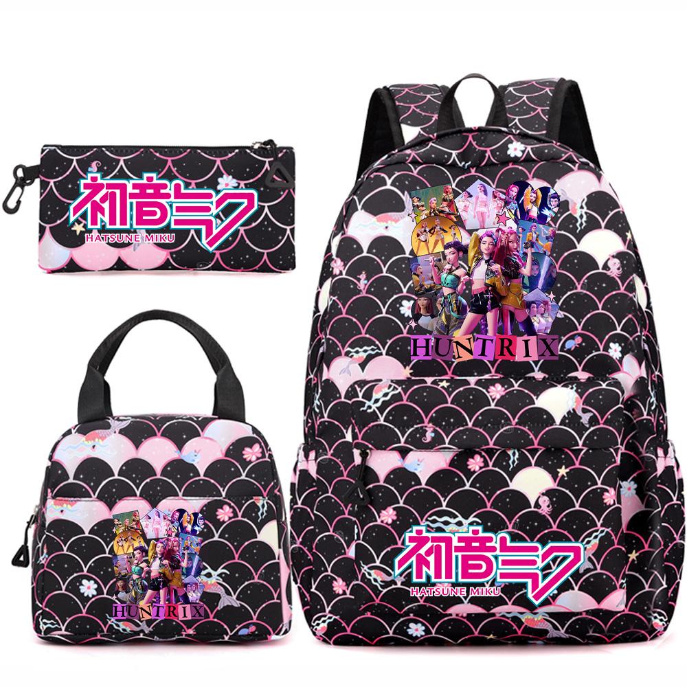 

3Pcs/set Anime Cartoon Demon Hunters Printed Backpack Handbag Pencil Case for Teenger Student Girl Boy Large Capacity Waterproof Bookbag