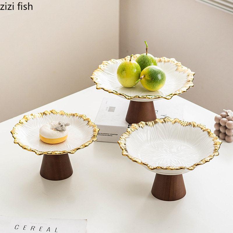 Ceramics High Footed Dessert Plate Cake Stand Display Stand Fruit Plate Pastry Plates Sushi Plates Dim Sum Dish Fruit Bowl Tray