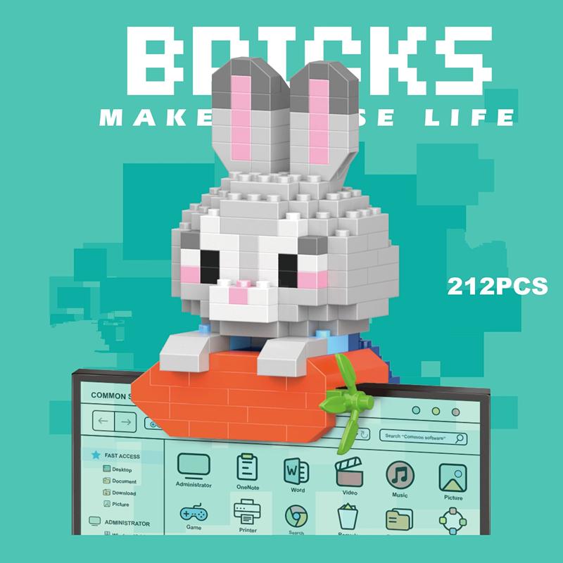 Diy Cute Animals Zoo Rabbit Fox Snake Carrot Otter Movie Cartoon Decoration Building Blocks Kit Bricks Model Kid Toy Children