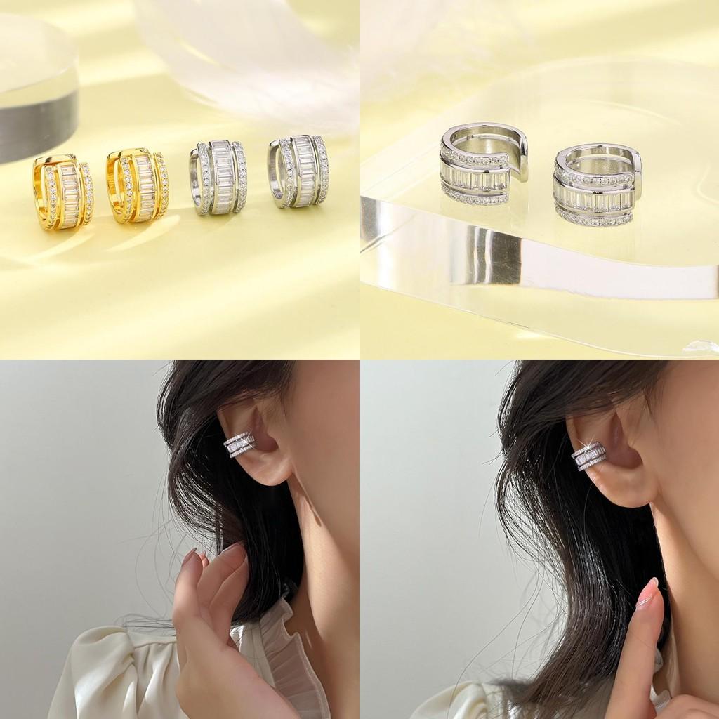 Ear Layer Three Clips Without Ear Holes Square Diamond C Shaped Gift Earrings