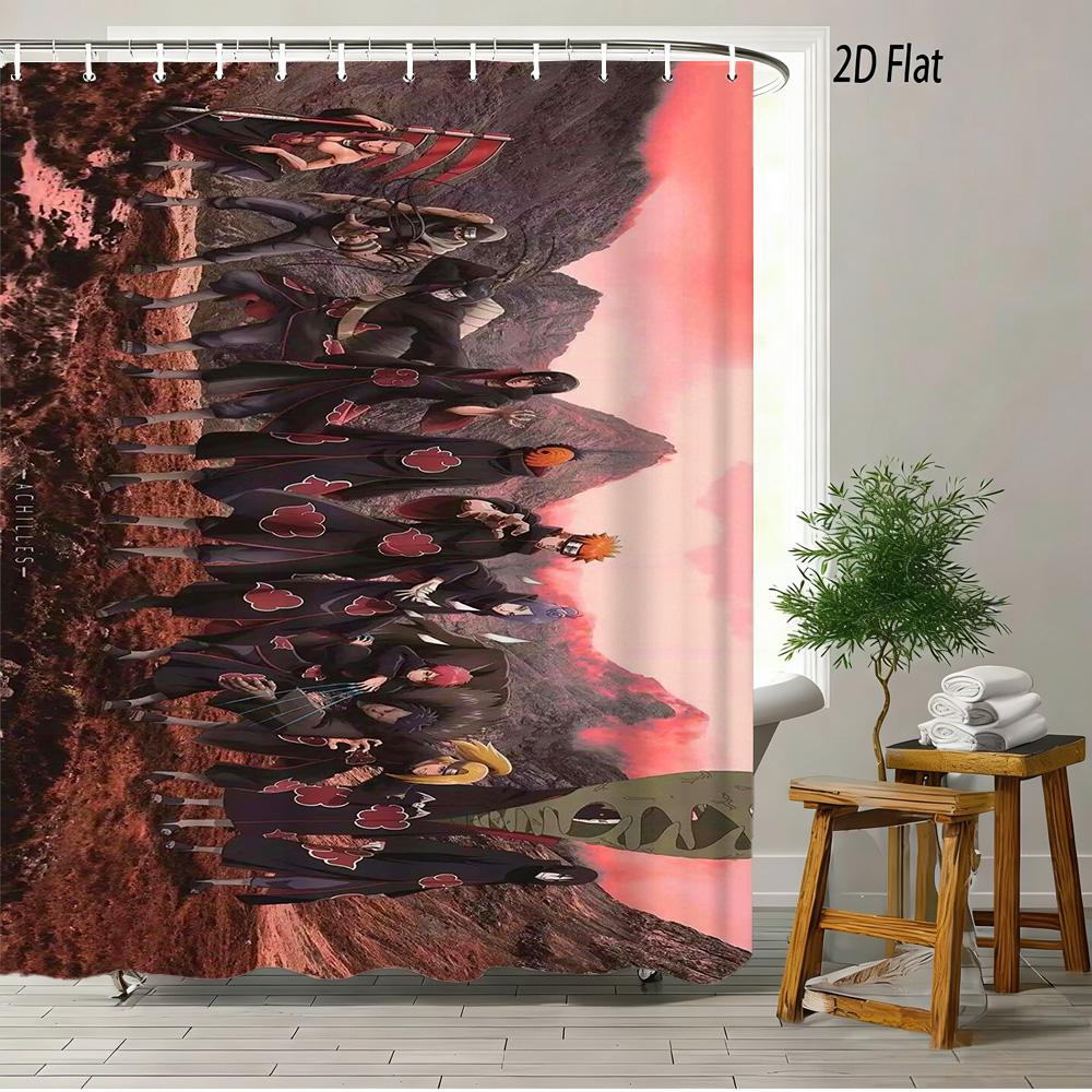 2D Flat Naruto Anime Chibi Naruto Uzumaki Meditating In Forest Print Waterproof Shower Curtain For Bathroom Decor