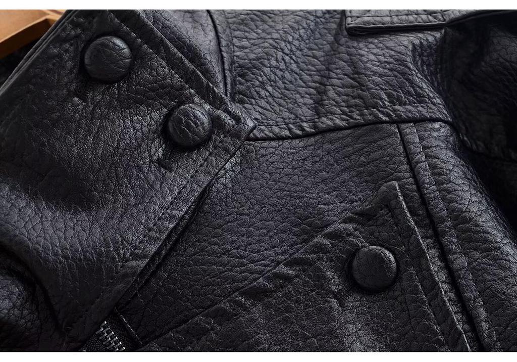 European Style Autumn/Winter Elegant Women's Lychee Pattern Leather Jacket