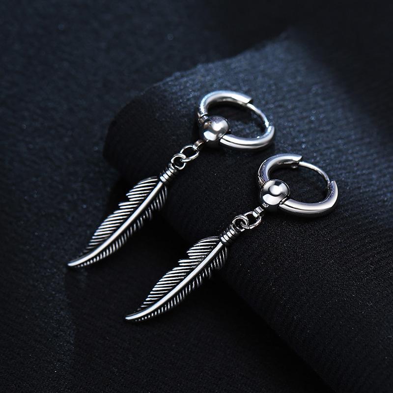 Vnox 1 Piece/Pair Feather Leaf Dangle Earrings for Women Men Jewelry,Stainless Steel Link Chain Drop Punk Ear Clip Accessory