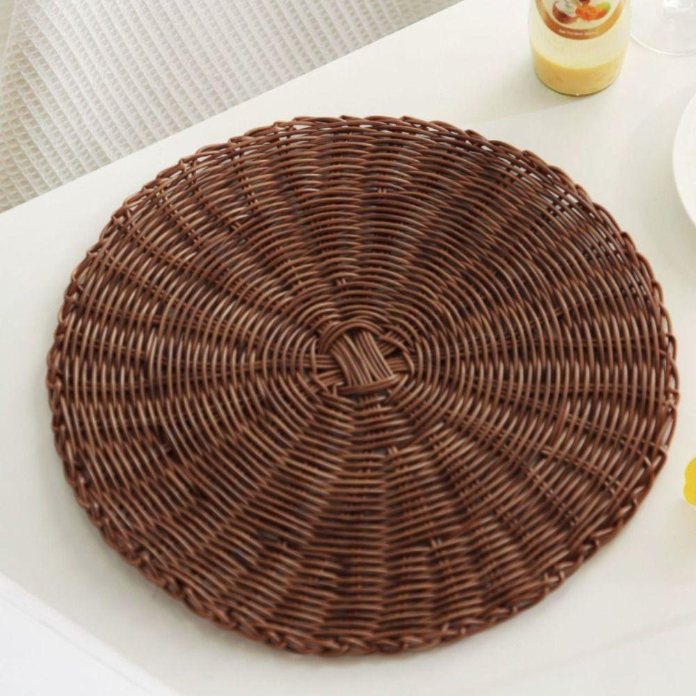 Imitation Rattan Woven Placemats Round Coaster Pastoral Tableware Mat Living Room