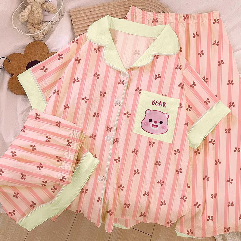 Homewear Cloud Cotton Frühling und Sommer Pyjama Damen Kurzarm Hose Cartoon Welpe Mädchen Dreiteiler