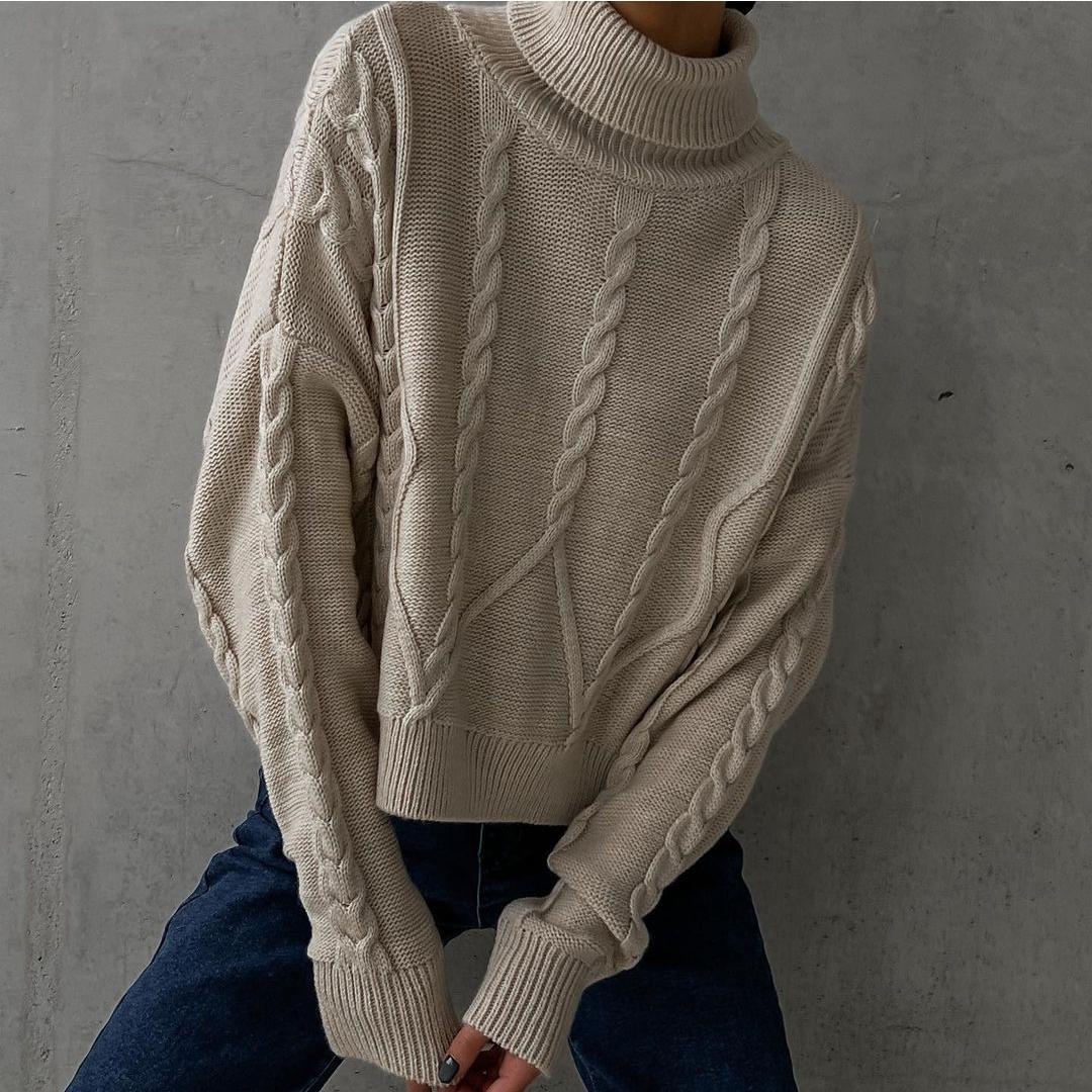 

BITCED осенне-зимний повседневный жаккардовый свитер с длинными рукавами и высоким воротником, трикотаж XL верблюд