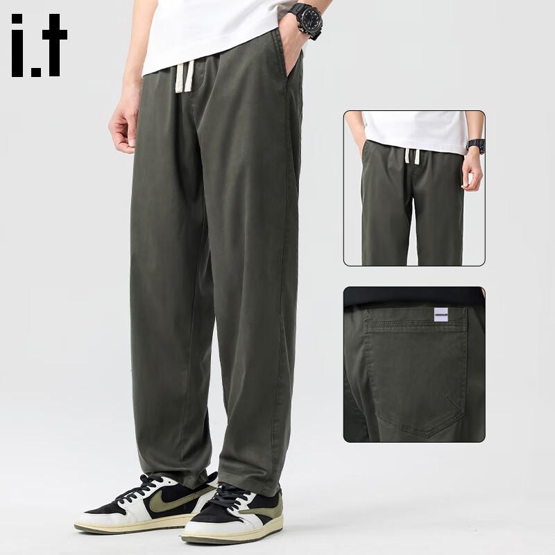 

:CHOCOOLATEit Men s Cooling Lyocell Blend Loose Fit Straight-Leg Trousers 32