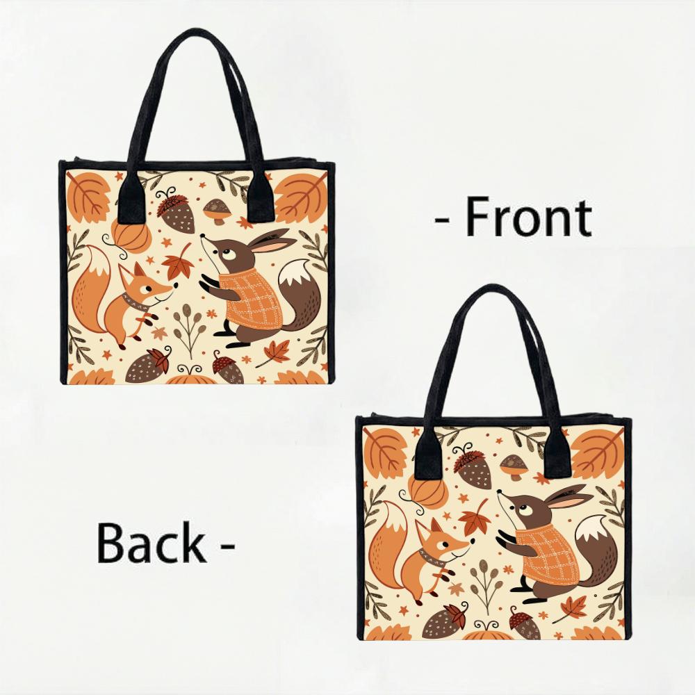 Cute Forest Animal Print Tote Bag Casual Autumn Outdoor Daily Handbag for Women
