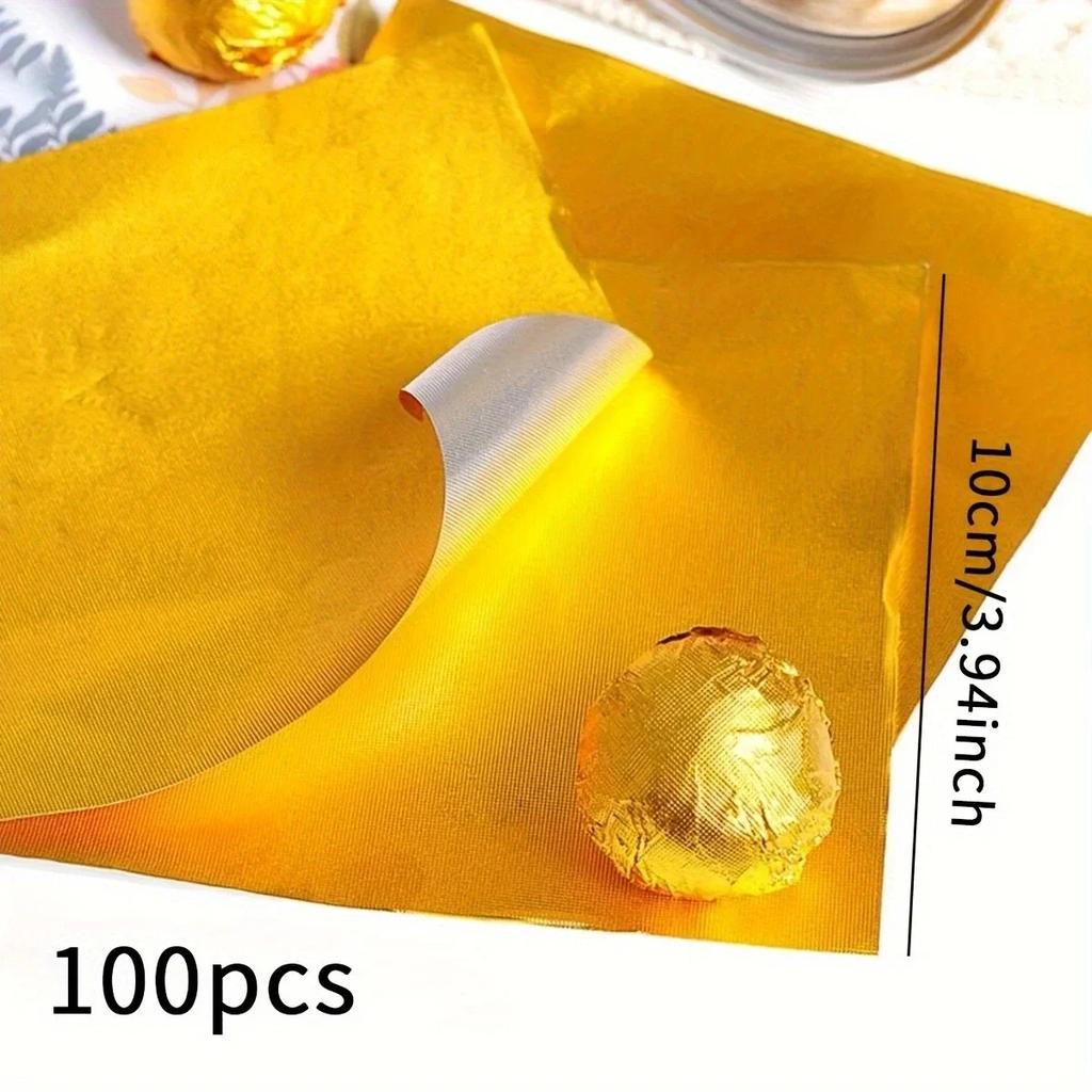 100pcs 10cm Gold Aluminium Foil Wrapper Paper Wedding Chocolate Paper Candy Wrapping Paper Sheets Wedding Party Candy Packaging