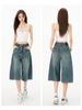 Women's 2025 Retro Wide-Leg Denim Jeans: Trendy, Versatile, Mid-Length Summer Pants