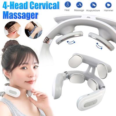 Masajeador Inteligente de Cuello 4 Cabezales Amasadores TENS con Pulso y Terapia de Calor, Recargable por USB Inteligente Cervical Relajante para Hombro y Cuello, Unisex 6 Modos